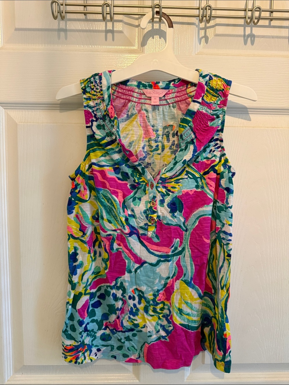 Lilly Pulitzer Essie Bright Pink Abstract Floral Tank